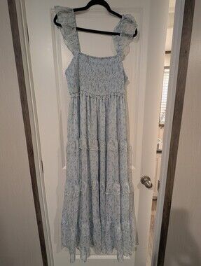 ARULA Light Blue Floral Ruffle Strap Maxi Dress